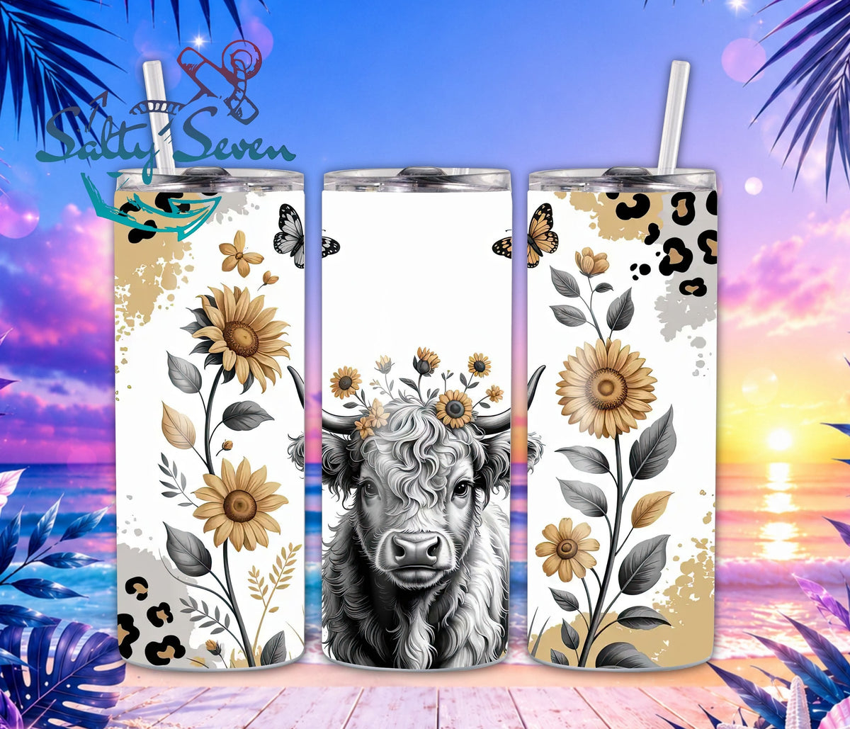 20oz Highland cow and sunflowers tumbler